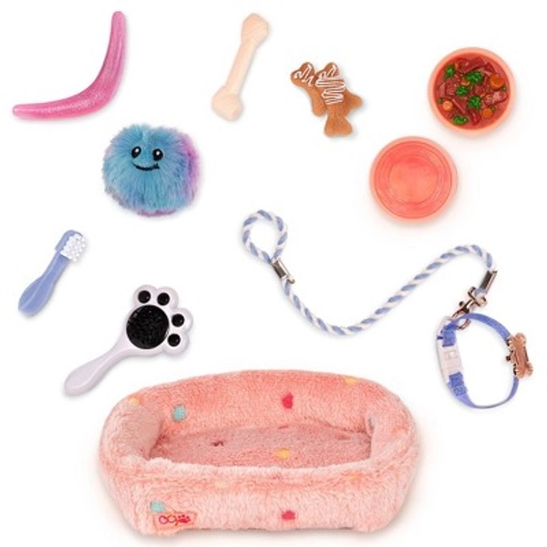 Our Generation Puppy Care & Play Set Pet Bed Accessories for 18" Dolls: Includes Leash, Toothbrush, Collar, 11-Piece Set