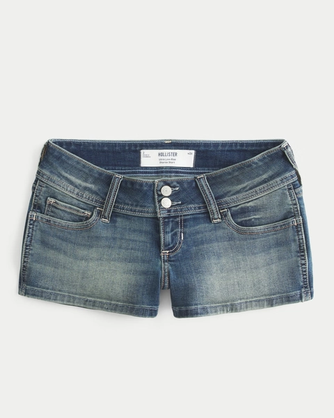 Ultra Low-Rise Medium Wash Denim Shortie Shorts
