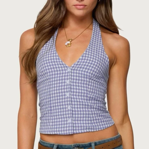 Evan Gingham Women's Cotton Halter Top