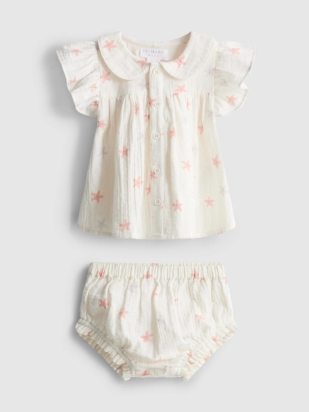 0-18mths | Star Graphic Blouse and Bloomers Newborn Set