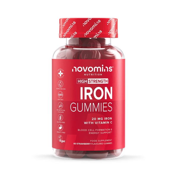 Novomins Iron 20mg + Vitamin C Strawberry Flavoured 60 Gummies