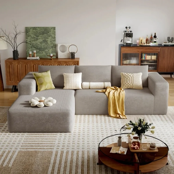 Mercer41 108.2” Modular Sectional Cloud Sofa for Living Room Modern Minimalist couch with L-Shaped Chaise Upholstered Corduroy Couch, Deep Seat, No Assembly Re