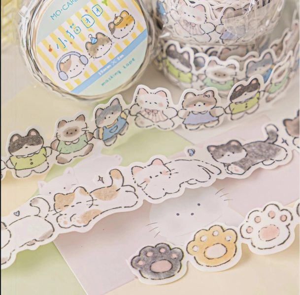 Kawaii Cat Shaped Washi Tape | Cute Kitten Decorative Tape | Planner Junk Journal Scrapbooking Kids Craft Collage Supplies | Gift Wrapping