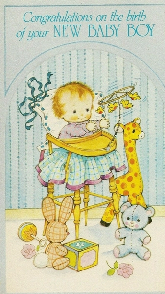 New Baby Boy Congratulation<wbr/>s Vintage 1980's Greeting Card ~ New Arrival Birth.