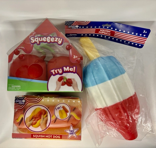 Sunny Days Squeeze Stress Toys lot Squish Popsicle, Hot Dog, Cherry