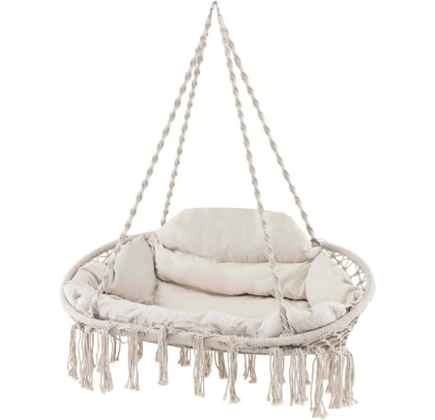 Costway Swing Chair Hand-Woven Rope Hanging Chair with Thick Cushion