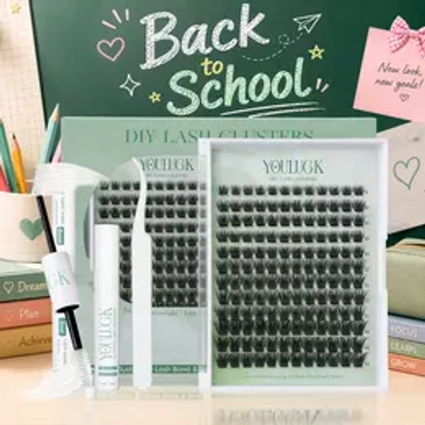 YOULUCK DIY Enchantress Cluster Lashes Set - Soft Fluffy Eyelashes Extensions, Lash Extension Glue Remover, Tweezer, Beginner-Friendly for At-Home Makeup Application, Beauty Products,back to school