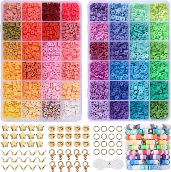 Sunbilien 5000pcs Clay Beads Bracelet Making Kit, 48 Colors Heishi Flat Preppy Polymer Clay Beads for Jewelry Making, Charm DIY Arts & Crafts