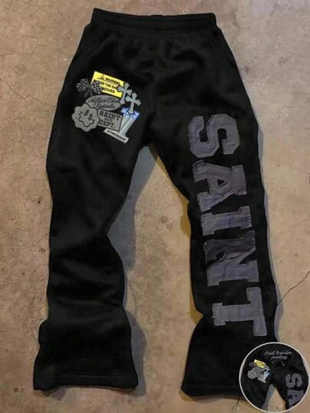 Manfinity Dauomo Men's Letter Applique Elastic Waist Loose Casual Sweatpants