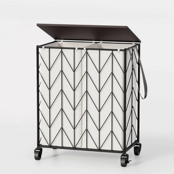 WOWLIVE Laundry Hamper with Wheels and Wood Lid, Heavy Duty Laundry Basket with Removable Liner White