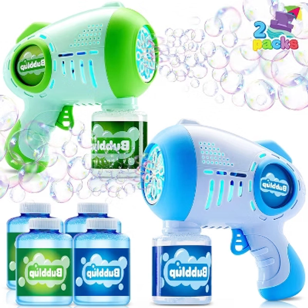 Joyfy 2 Packs Bubble Blaster for Kids, Light Up Automatic Bubble Machine with Solutions Toys for Kids, Adult, Summer Outdoor Play-Green, Blue