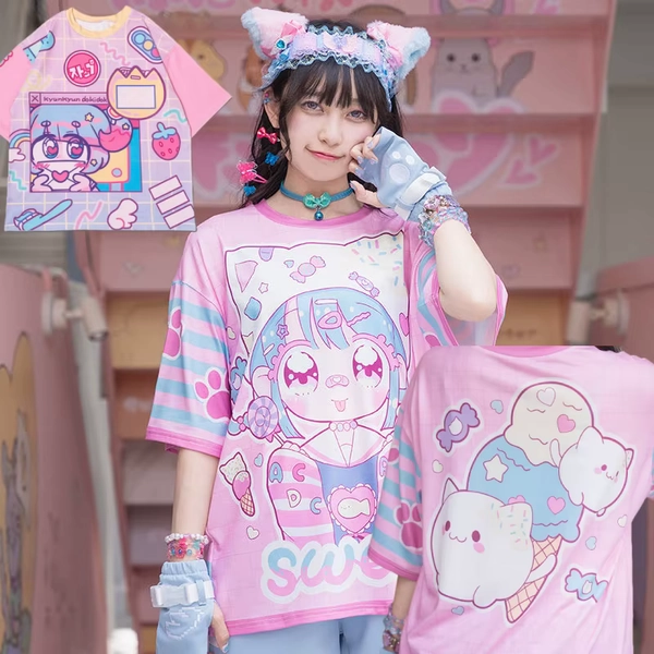 Fashionable Sweet and Cute Girl Street T-shirt Y2K Harajuku Style Adult/children Casual Sports Plus Loose Short Sleeved Shirt - AliExpress 1501