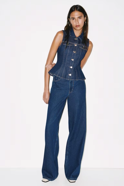 Wide-Leg Ultra High Jeans - Dark denim blue
