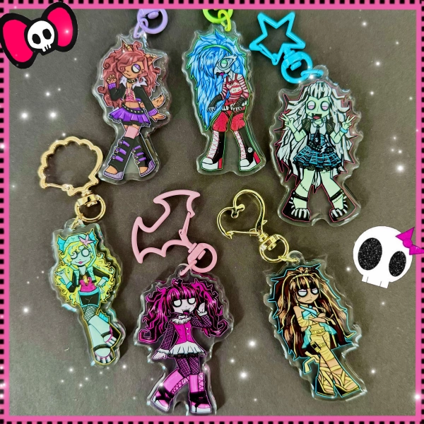 Monster Girls School Acrylic Keychains | Emo Scene Alternative 2000s | Scenecore Epoxy Charm Bag Clip | Y2K Alternative Charms | 2.5 inches