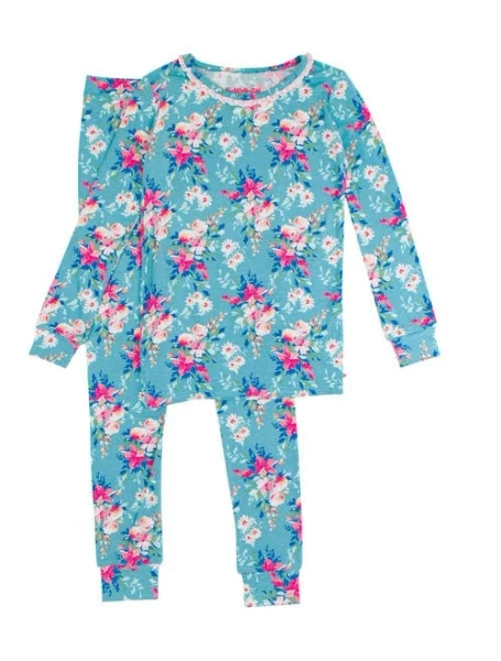RuffleButts SoftSnooze Girls Ruffle Long Sleeve Pajama Set
