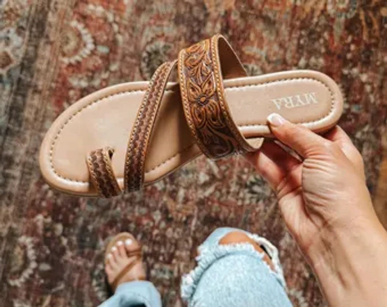Tooled Leather Western Slide Sandals: Turquoise Cowgirl Flats - Etsy