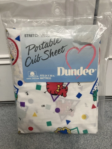 Vintage Baby Dundee Fitted Crib Sheet Primary Bright Colors Animals Shape 1980’s