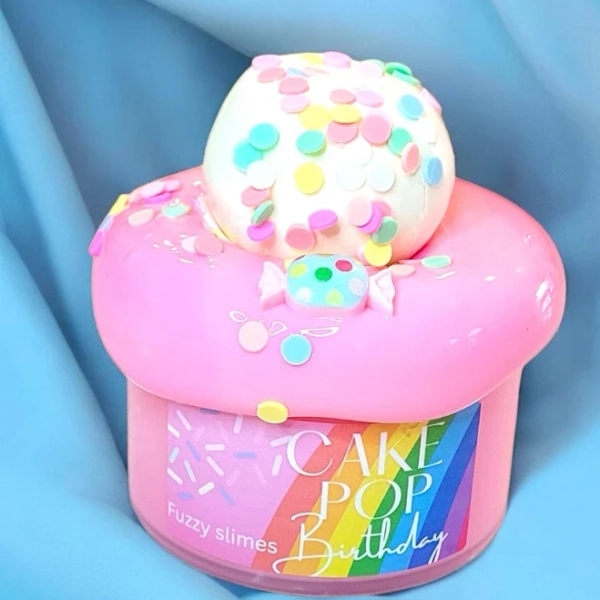 cake pop birthday, thick and glossy, wax clay piece diy, Fuzzy Slimes, cake scented
