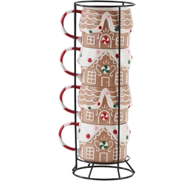 Holiday Time Ceramics Gingerbread House Stacking Mugs