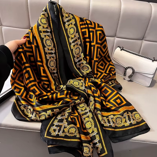 Luxury Brand Silk Scarf Women Fashion Print Large Shawl Wraps Satin Headband Hijab Turban Foulard Summer Beach Stoles Bandana - AliExpress 200000297