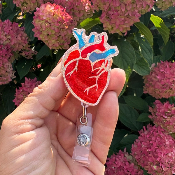Sparkling Anatomical Heart Shaker Badge Reel: Nurse ID Holder