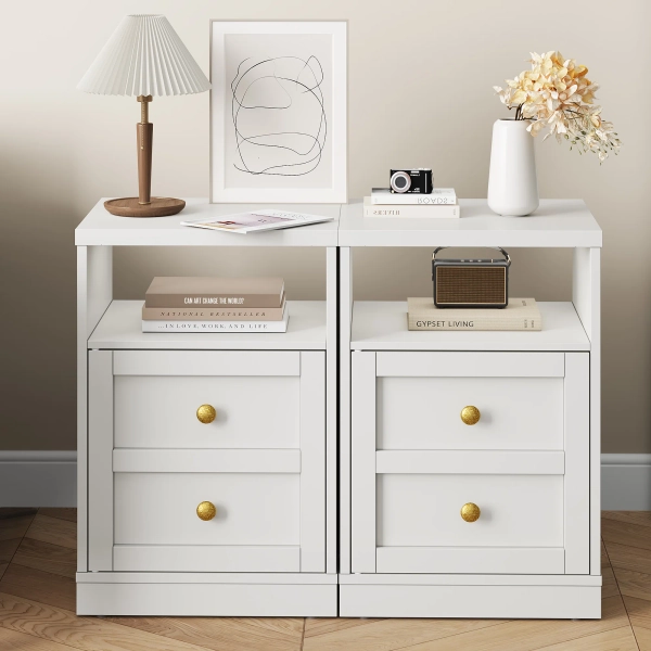 Modern Nightstand With Door & Open Shelf,Set of 2