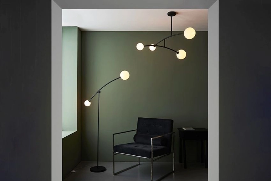 Natashah Opal Glass Black Floor Lamp