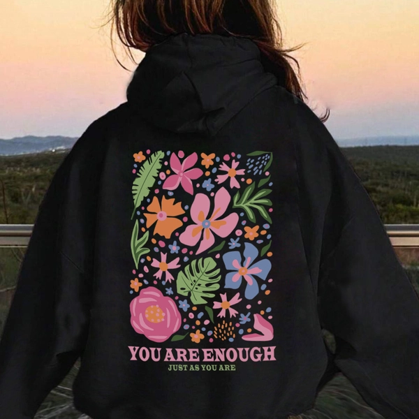 Cozy Fleece Hoodie with Vibrant Floral Print - "You Are My Sunshine" Design, Long Sleeves, Loose Fit, Casual Pullover for Fall/Winter, Autumn Winter Apparel | Vibrant Print Hoodie | Stretchy Fabric Hoodie