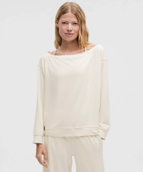 BeCalm Oversized Boatneck Long-Sleeve Shirt - Light Ivory - L