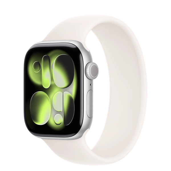 Apple Watch Series 11 GPS, 42mm Silver Aluminum Case with Light Blush Solo Loop - Size 5