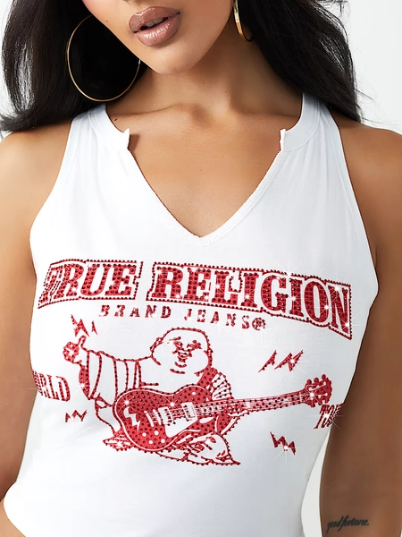 ROCK BUDDHA NOTCH HALTER TANK TOP
