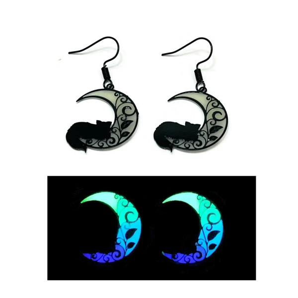 Black Cat & Moon Glow in the Dark Earrings