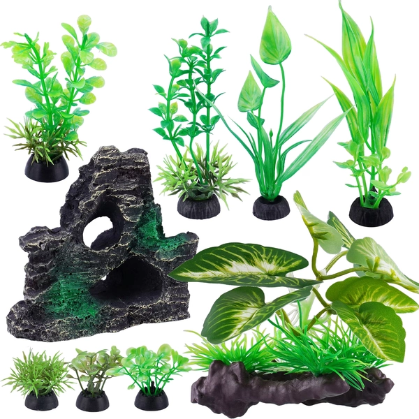 NiHome 9PCS Realistic Aquarium Artificial Plant Decoration Set, Weighted Base Driftwood, Rock Mountain & Aquatic Plants, Non-Fading Aquascape Greenery Ornaments for Freshwater or Saltwater Fish Tanks - Walmart.com