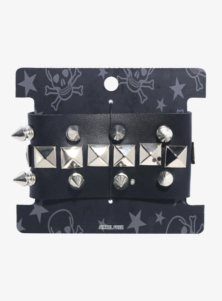 Pyramid Spike Faux Leather Cuff Bracelet