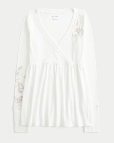 Easy Long-Sleeve Butterfly Pattern Babydoll Top