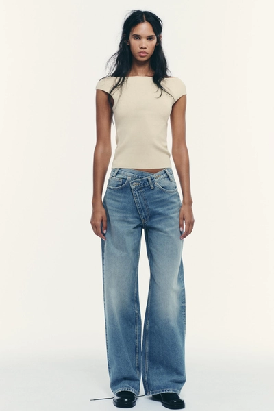 TRF HIGH WAIST CROSSOVER WAIST WIDE LEG JEANS