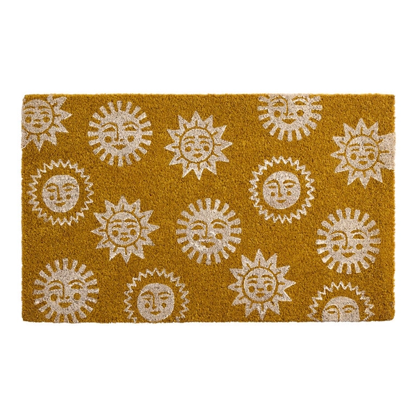 Golden Ochre and White Sun Faces Coir Doormat