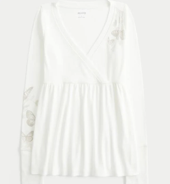 Hollister Women's Easy Long-Sleeve Butterfly Babydoll Top