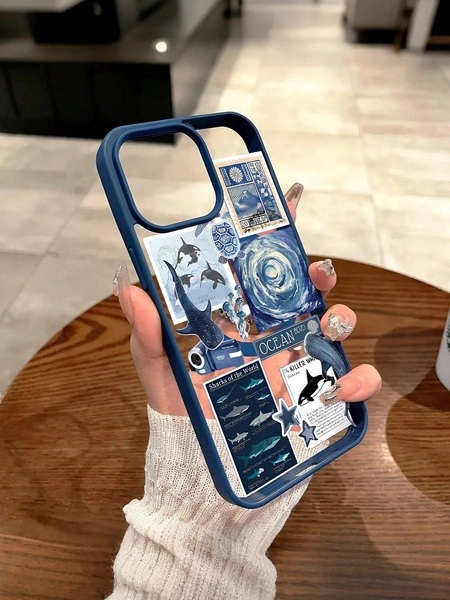 Marine Element Shark Collage Pattern Magnetic Clear Phone Case For IPhone 17/16/15/14/13/12/11/Air/ProMax/Pro/Plus For Samsung Galaxy S25-S22/FE/Ultra, Fundas Para Cover De Matching, Creative Y2K Pattern, Acrylic+TPU Cover, Compatible Phone Cases For Teens