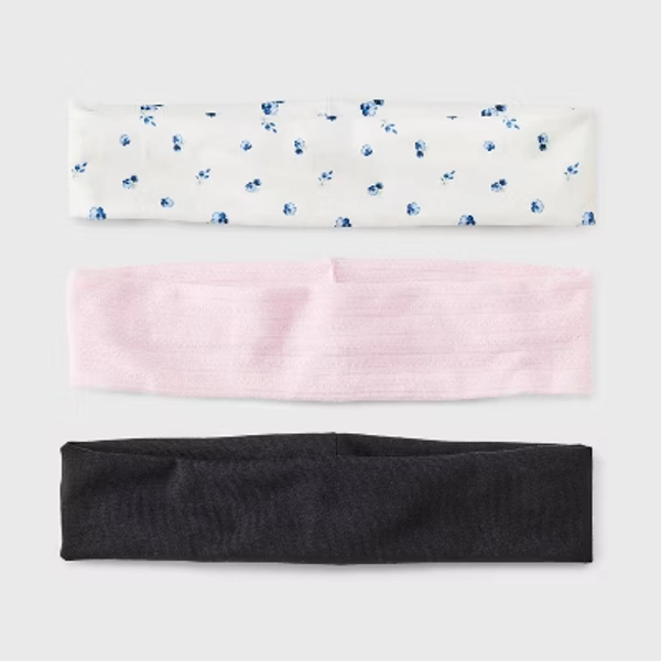 Girls' 3pk Floral Headwrap Headband Set - art class™ Navy Blue/Pink/Black: Fashion Accessory for All Hair Types