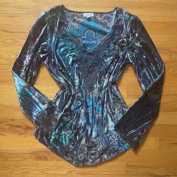 Long sleeve velvet multicolored fairy top with...