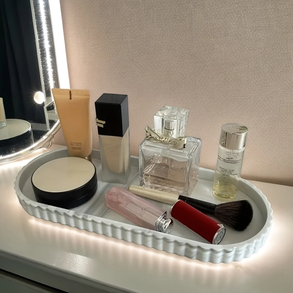 Bandja de baño de silicona clásica con franjas - Acabado pulido, multifuncional para jabón, champú, perfume y almacenamiento de joyas | Organizador de baño ideal, decoración y accesorio | Tema de arte, no necesita electricidad | Perfecto para Navidad, Halloween, Pascua, Ramadán, Eid Al-Fitr, Eid Ul Adha