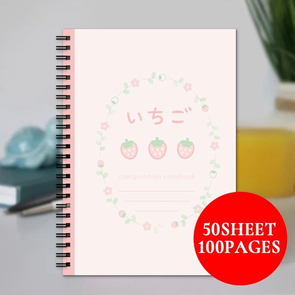 A5 Cute Strawberry Japanese Spiral Notebook - Ideal for Journaling, Office Supplies, School Essentials, Back-to-school Gift for Classmate or Friend, Mini planner Notebook, 50sheet (100pages)