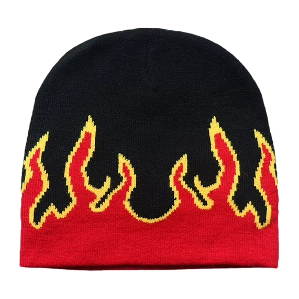 YUTIPGER Fire Flame Beanie Graphic Beanie Flame Beanie Y2K Beanie Skullies Beanie Knit Beanie Hat Flame Skull Cap Slouchy Beanies