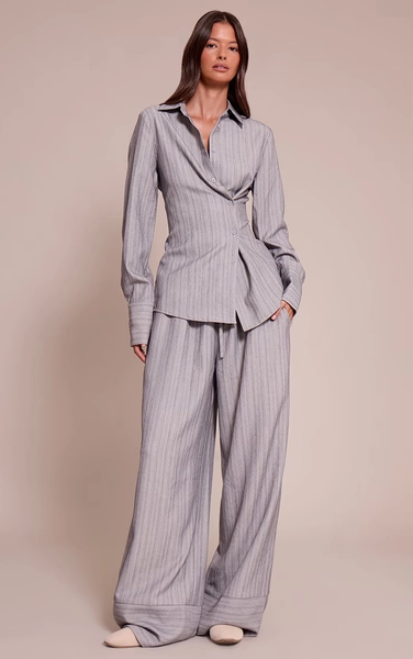 Light Grey Pinstripe Woven Drawstring Pant