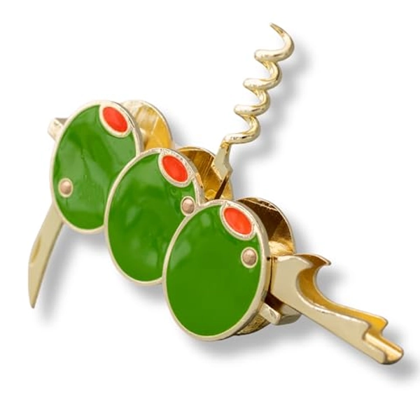 ban.do Novelty Martini Olive Corkscrew and Bottle Opener, Aesthetic Barware and Cocktail Tools (Olives)