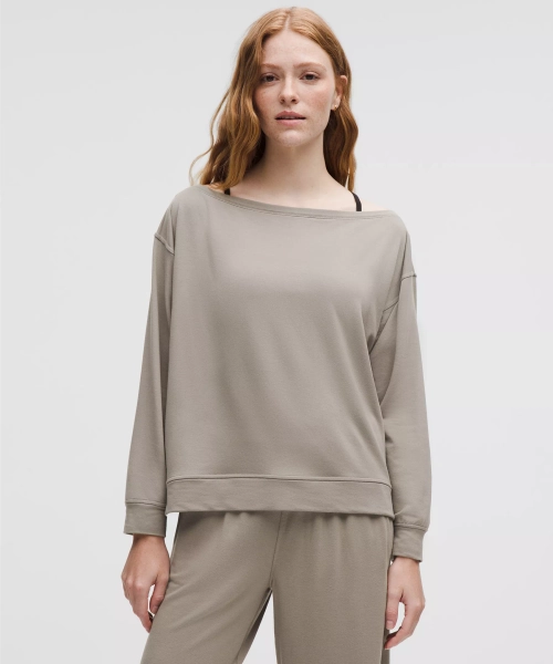 BeCalm Oversized Boatneck Long-Sleeve Shirt - Warm Ash Grey - M