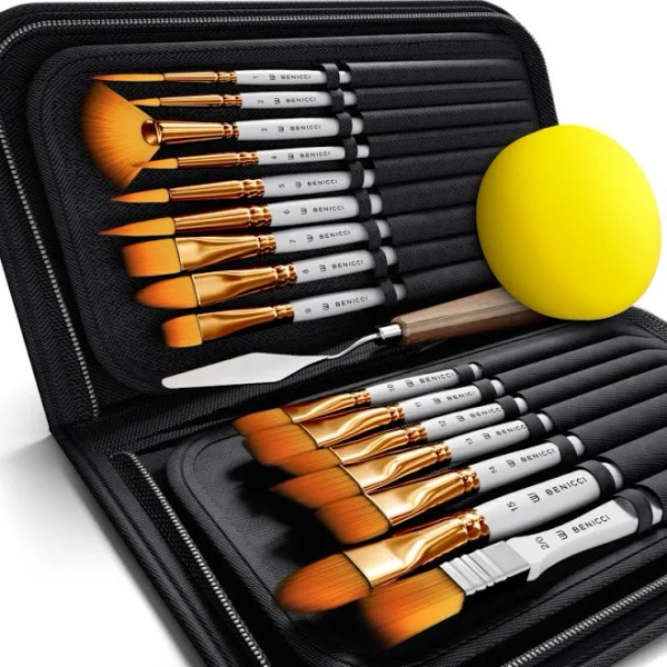 benicci 16 Pieces Premium Artist Paint Brush Set Includes Palette Knife