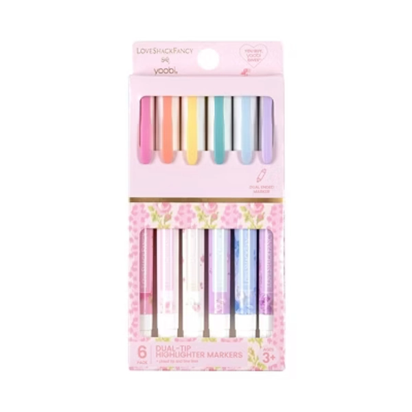 LoveShackFancy x Target - Yoobi Blooming Heirloom, Ditsy, Ribbon Rosa, Happy Thoughts, Everblooming Rosettes 6pk Double Ended Markers