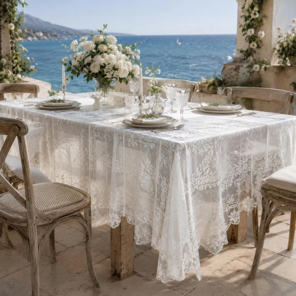 Floral Mirror Lace Tablecloth, Skirt Edge Table Cover, Rustic Dining Tablecloth, Rectangle Party Table Linen, Outdoor Decor,Large size